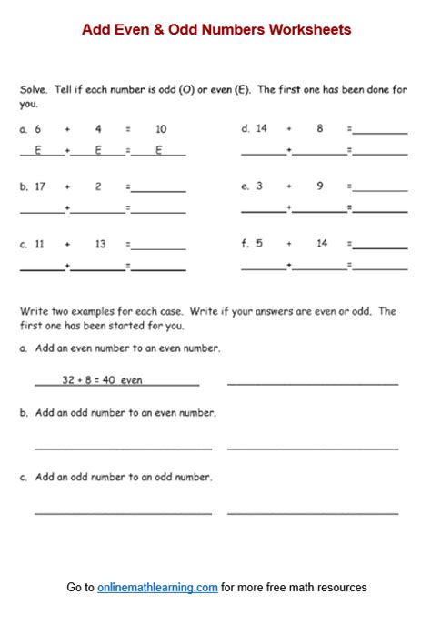 odd and even numbers worksheets|adding odd and even numbers.